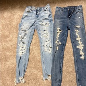 American Eagle Outfitters Light and Dark Blue Distressed Jeans